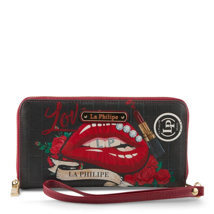 La Philipe Lp1026 16 Red Lips Wallet 2 Leather Black Wallet by La Philipe – Don't Panic Shoes