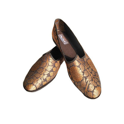 Laality Friulana Flat Women’S Silk Jacquard Nero Oro Slip On by Mar Soreli – Don't Panic Shoes