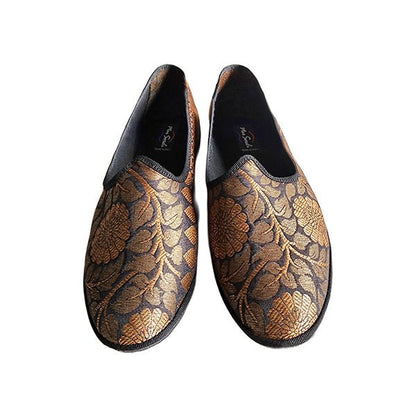 Laality Friulana Flat Women’S Silk Jacquard Nero Oro Slip On by Mar Soreli – Don't Panic Shoes