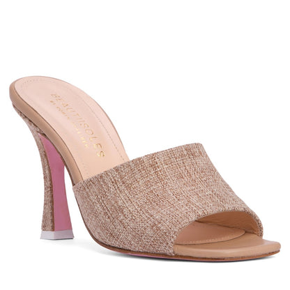 LariSsa Linen And Leather Sandal Women’s 89mm Heel Memory Heels by Beautiisoles – Don't Panic Shoes