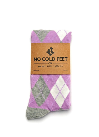 Lavender And Grey Argyle Socks Crew Length Dress Socks For Men And Women Comfortable Stylish Socks by No Cold Feet – Don't Panic Shoes