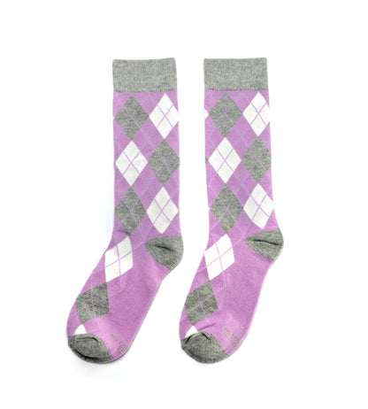 Lavender And Grey Argyle Socks Crew Length Dress Socks For Men And Women Comfortable Stylish Socks by No Cold Feet – Don't Panic Shoes
