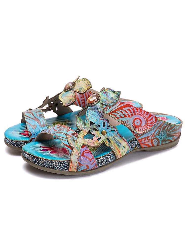 Laylah Genuine Leather Hand Painted Slippers by Colorstepshoes – Don't Panic Shoes