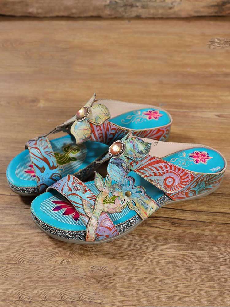 Laylah Genuine Leather Hand Painted Slippers by Colorstepshoes – Don't Panic Shoes