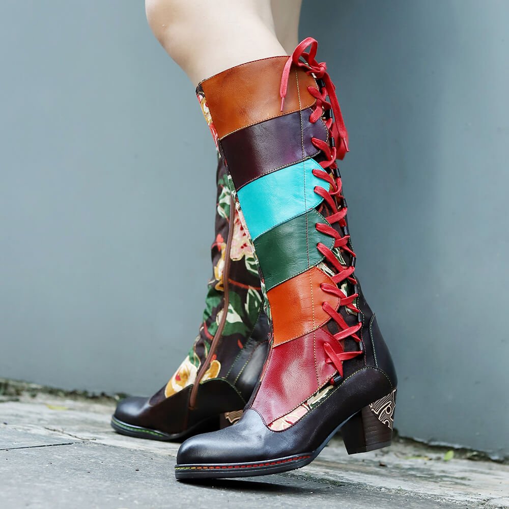 Leather Handmade Embossed Adjustable Boots Boots by Colorstepshoes – Don't Panic Shoes