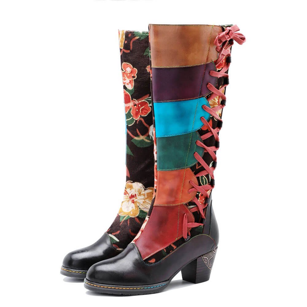 Leather Handmade Embossed Adjustable Boots Boots by Colorstepshoes – Don't Panic Shoes