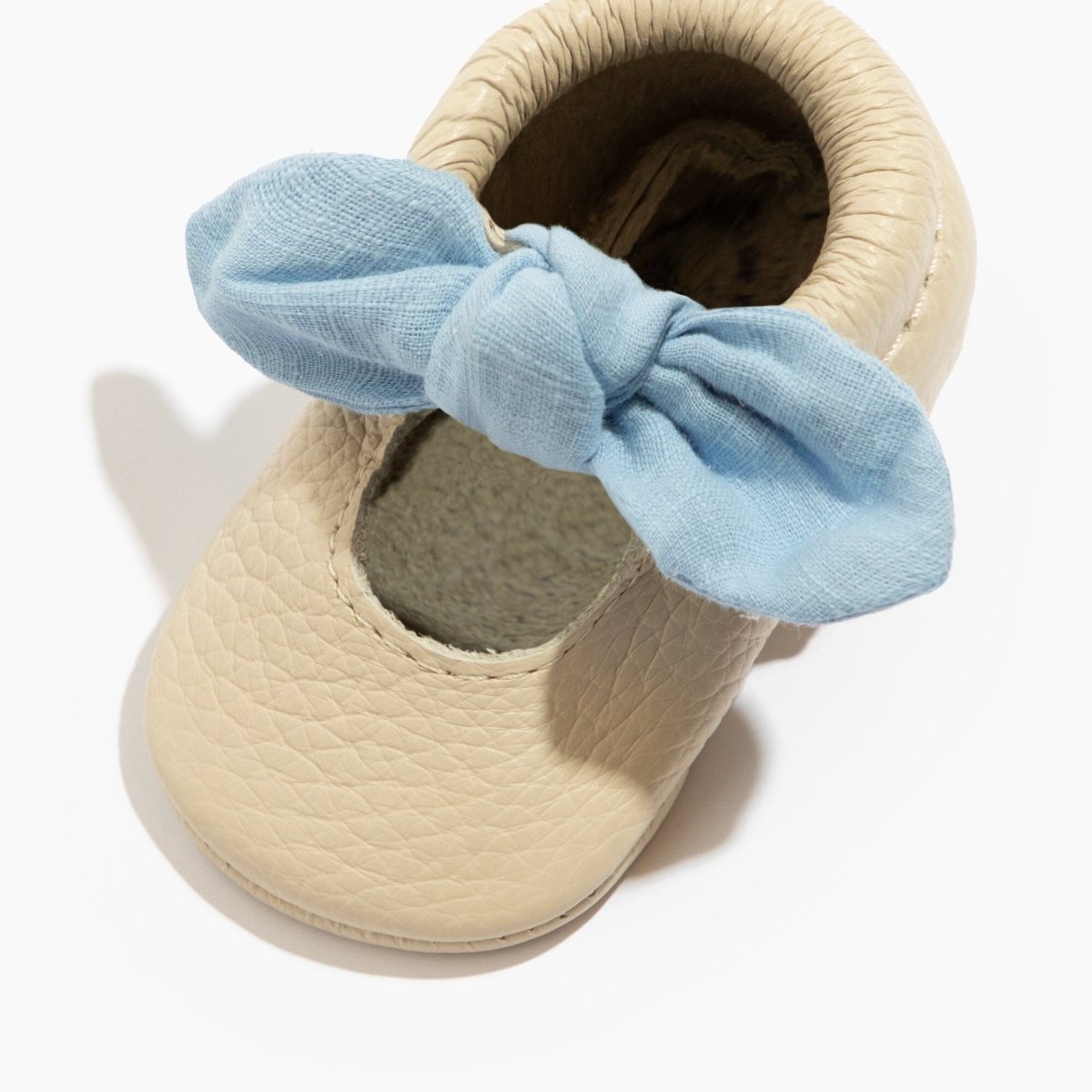Linen Periwinkle Knotted Bow Baby Shoe Knotted Bow Mocc by Freshly Picked – Don't Panic Shoes