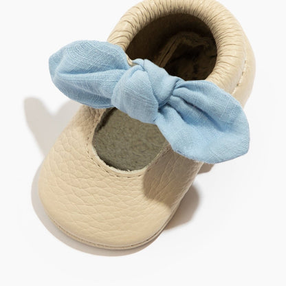 Linen Periwinkle Knotted Bow Baby Shoe Knotted Bow Mocc by Freshly Picked – Don't Panic Shoes