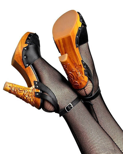 Lucky Lou Shoes Women's Cherry Blossom - In Jet Black Leather Shoes by Lucky Lou Shoes – Don't Panic Shoes