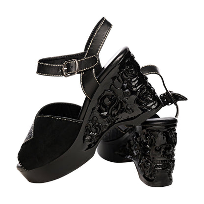Lucky Lou Shoes Women's The Momento Mori - In Black Snake On Black Shoes by Lucky Lou Shoes – Don't Panic Shoes