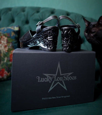 Lucky Lou Shoes Women's The Momento Mori - In Black Snake On Black Shoes by Lucky Lou Shoes – Don't Panic Shoes