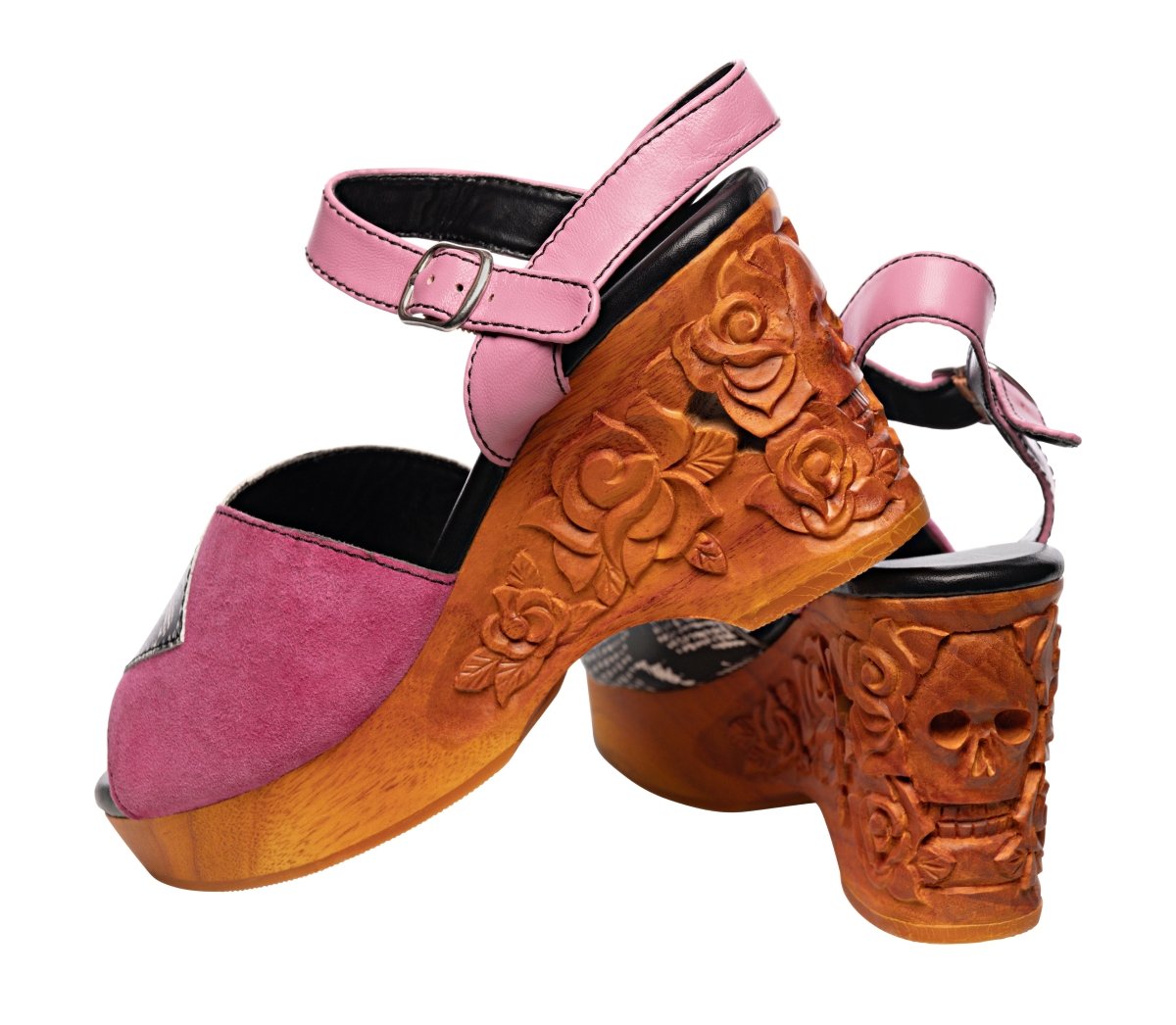 Lucky Lou Shoes Women's The Momento Mori - In Electric Pink With Black And White Snake On Natural Base Shoes by Lucky Lou Shoes – Don't Panic Shoes