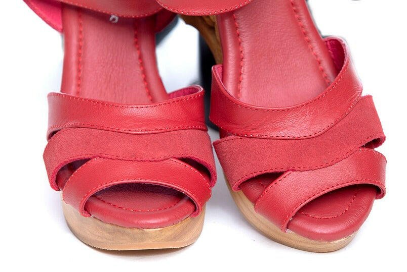 Lucky Lou Shoes Women's The Pagoda - In Red Suede And Leather shoes by Lucky Lou Shoes – Don't Panic Shoes