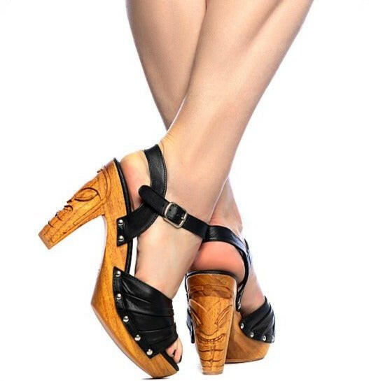 Lucky Lou Shoes Women's The RockIn' Tiki/With Ankle Strap - in Black Leather shoes by Lucky Lou Shoes – Don't Panic Shoes