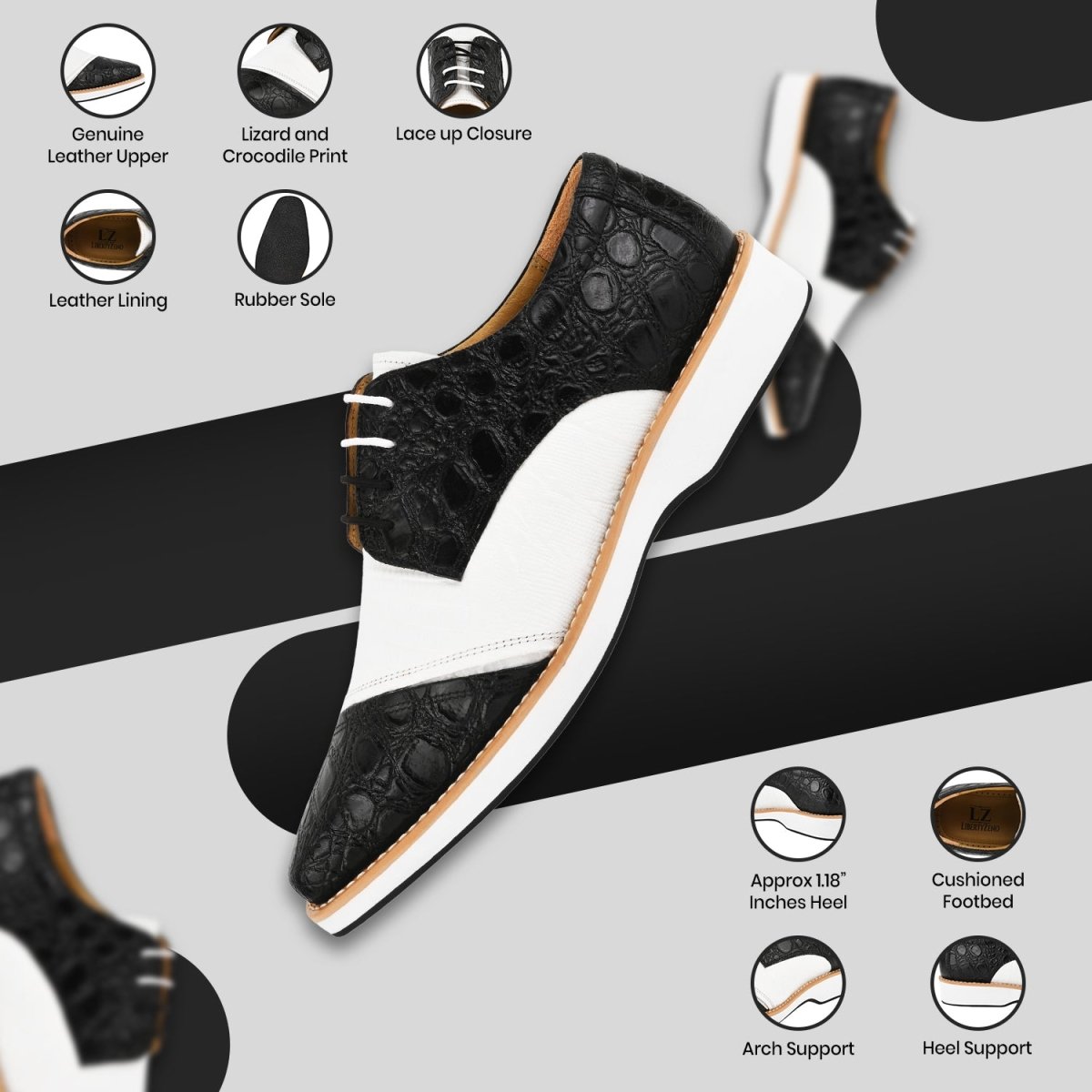 Lucky Mens Oxford Croco Lizard Print Casual Shoes Shoes by Libertyzeno – Don't Panic Shoes