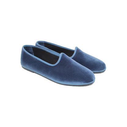 Mar Soreli Friulana Flat Wide Men’S Velvet Avio Scuro Slip On by Mar Soreli – Don't Panic Shoes