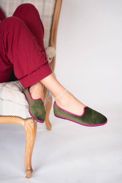 Mar Soreli Friulane Ballet Flat Women’S Olive Fuchsia Slip On by Mar Soreli – Don't Panic Shoes