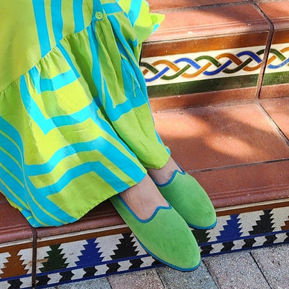 Mar Soreli Friulane Two Tone Acid Green Petrol Womens Flats Slip On by Mar Soreli – Don't Panic Shoes