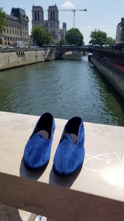 Mar Soreli Tradizionale Cobalto Womens Velvet Cobalt Slip On by Mar Soreli – Don't Panic Shoes