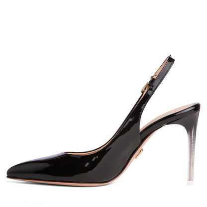 Marjorie Women’S Black Patent Leather Slingback Pump Heels by Beautiisoles – Don't Panic Shoes