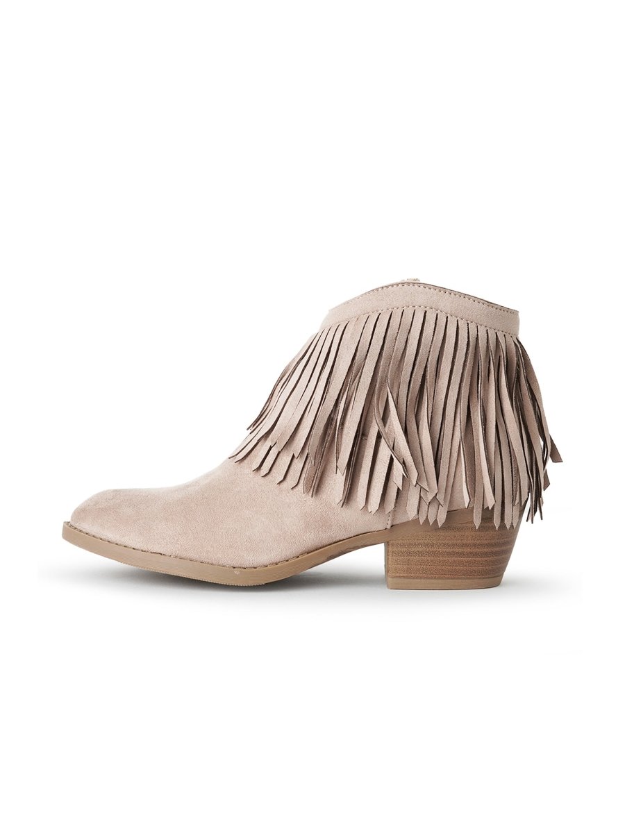 Marrow | Light Taupe Suede Booties by J.Adams – Don't Panic Shoes