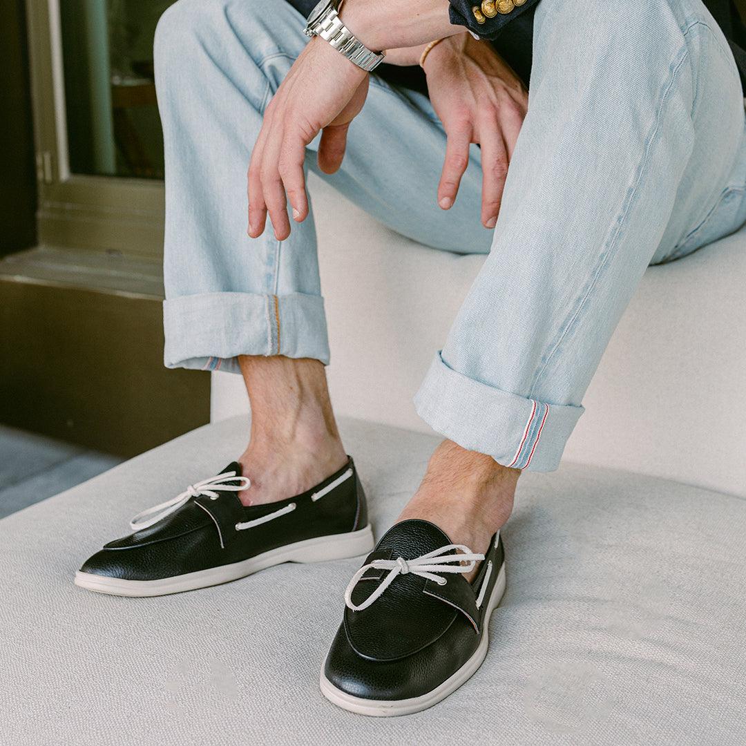 Men's Black Pebbled Leather Barca Yacht Loafer Men's Footwear by Del Toro Shoes – Don't Panic Shoes