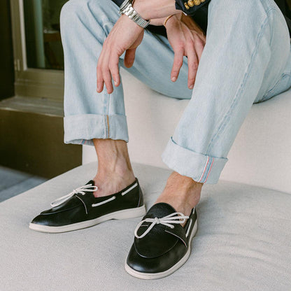 Men's Black Pebbled Leather Barca Yacht Loafer Men's Footwear by Del Toro Shoes – Don't Panic Shoes