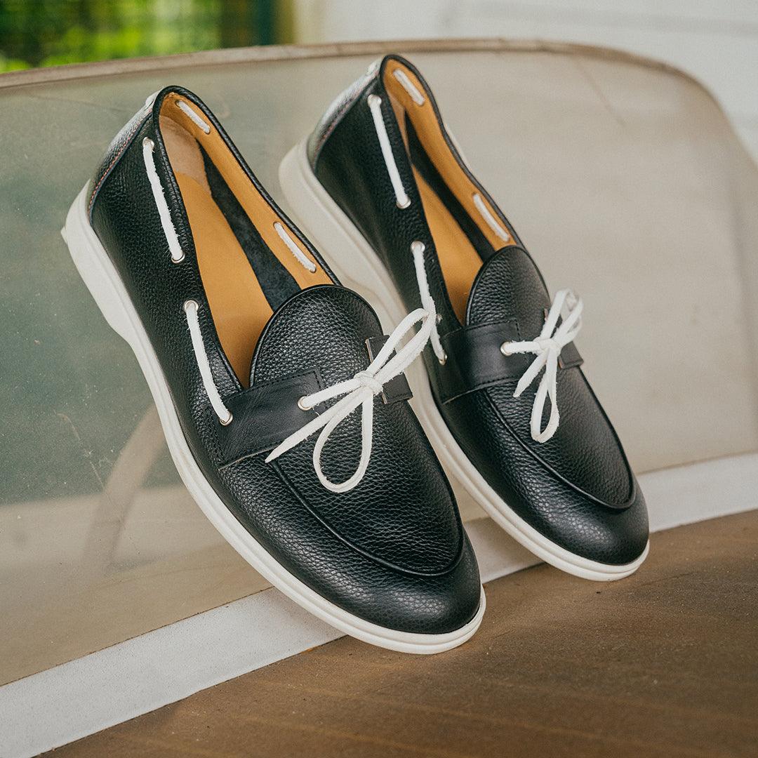 Men's Black Pebbled Leather Barca Yacht Loafer Men's Footwear by Del Toro Shoes – Don't Panic Shoes