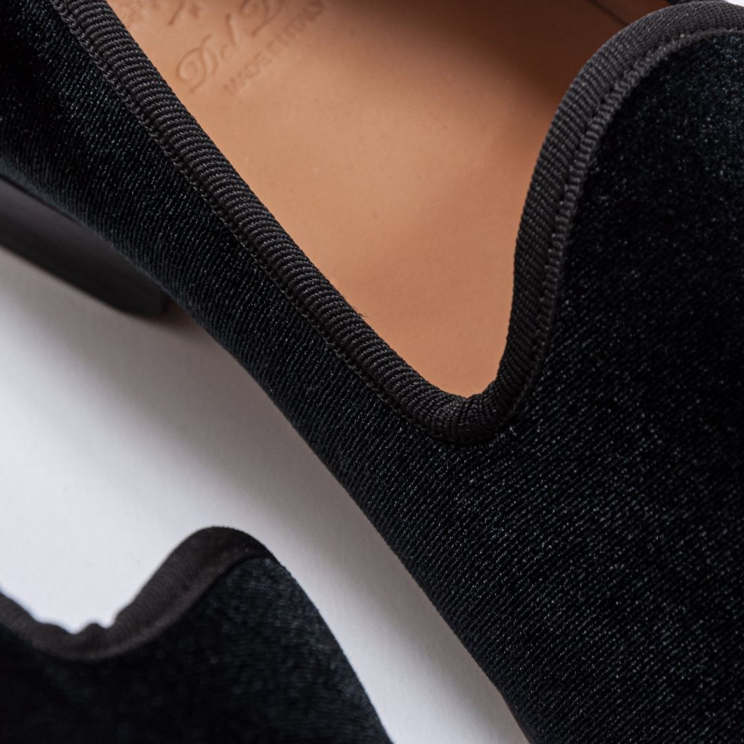 Men's Black Velvet Slipper Ii With Black Grosgrain Stripe Men's Footwear by Del Toro Shoes – Don't Panic Shoes