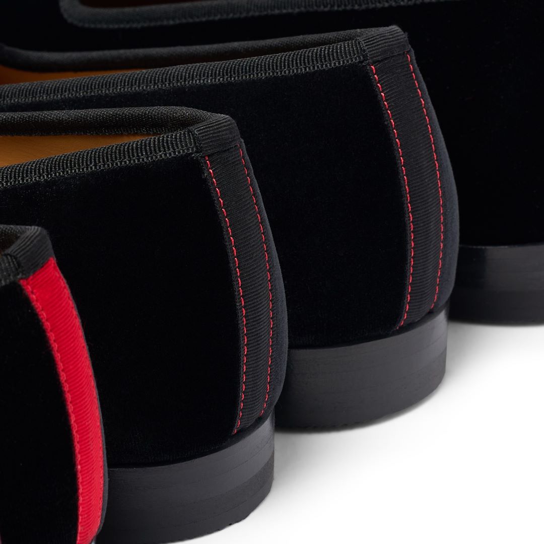 Men's Black Velvet Slipper Ii With Black Grosgrain Stripe Men's Footwear by Del Toro Shoes – Don't Panic Shoes