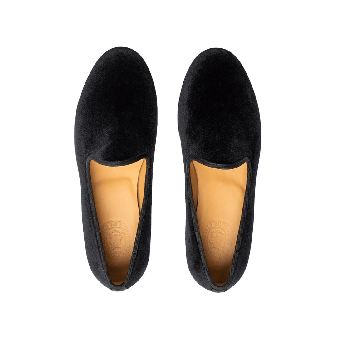 Men's Black Velvet Slipper Ii With Black Grosgrain Stripe Men's Footwear by Del Toro Shoes – Don't Panic Shoes