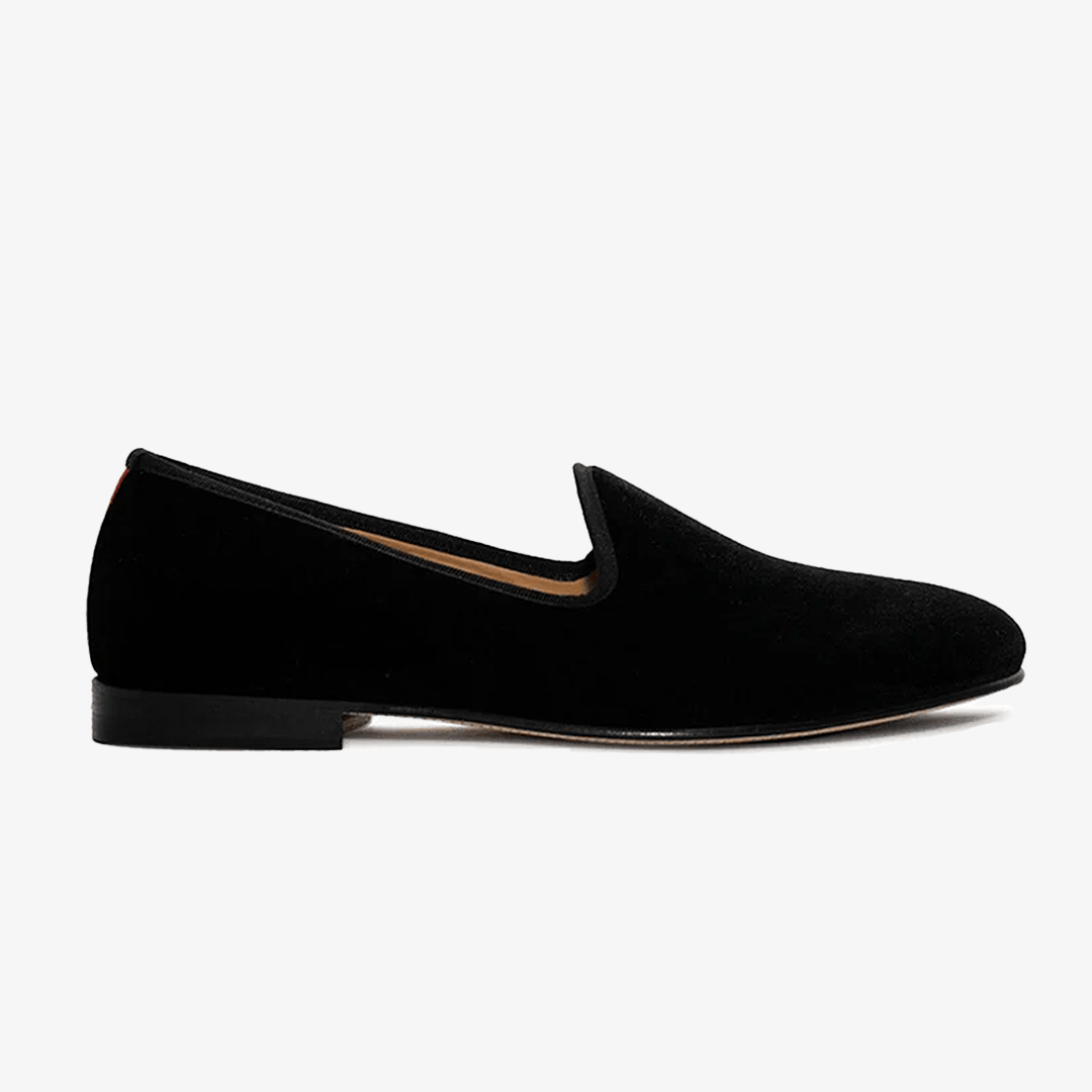 Men's Black Velvet Slipper Ii With Black Grosgrain Stripe Men's Footwear by Del Toro Shoes – Don't Panic Shoes