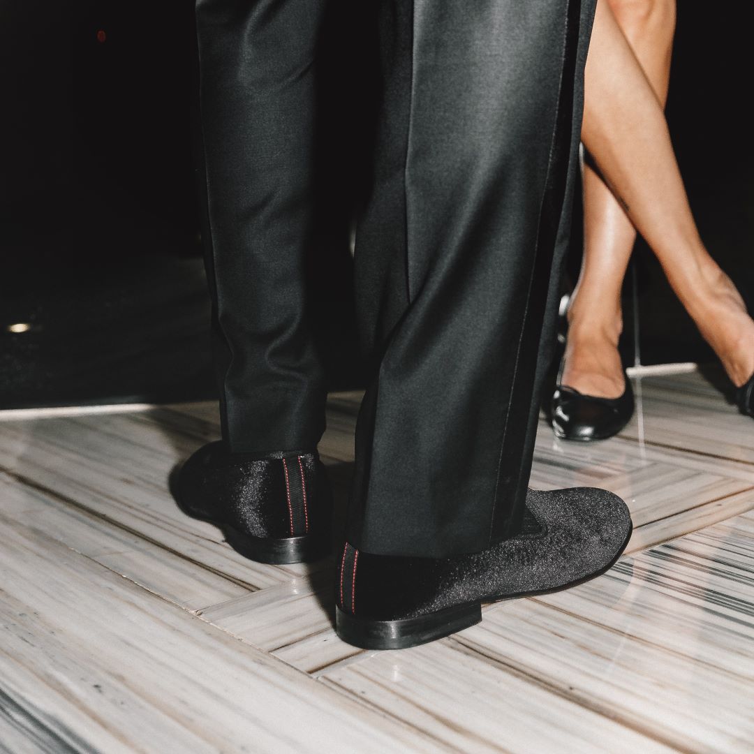 Men's Black Velvet Slipper Ii With Black Grosgrain Stripe Men's Footwear by Del Toro Shoes – Don't Panic Shoes