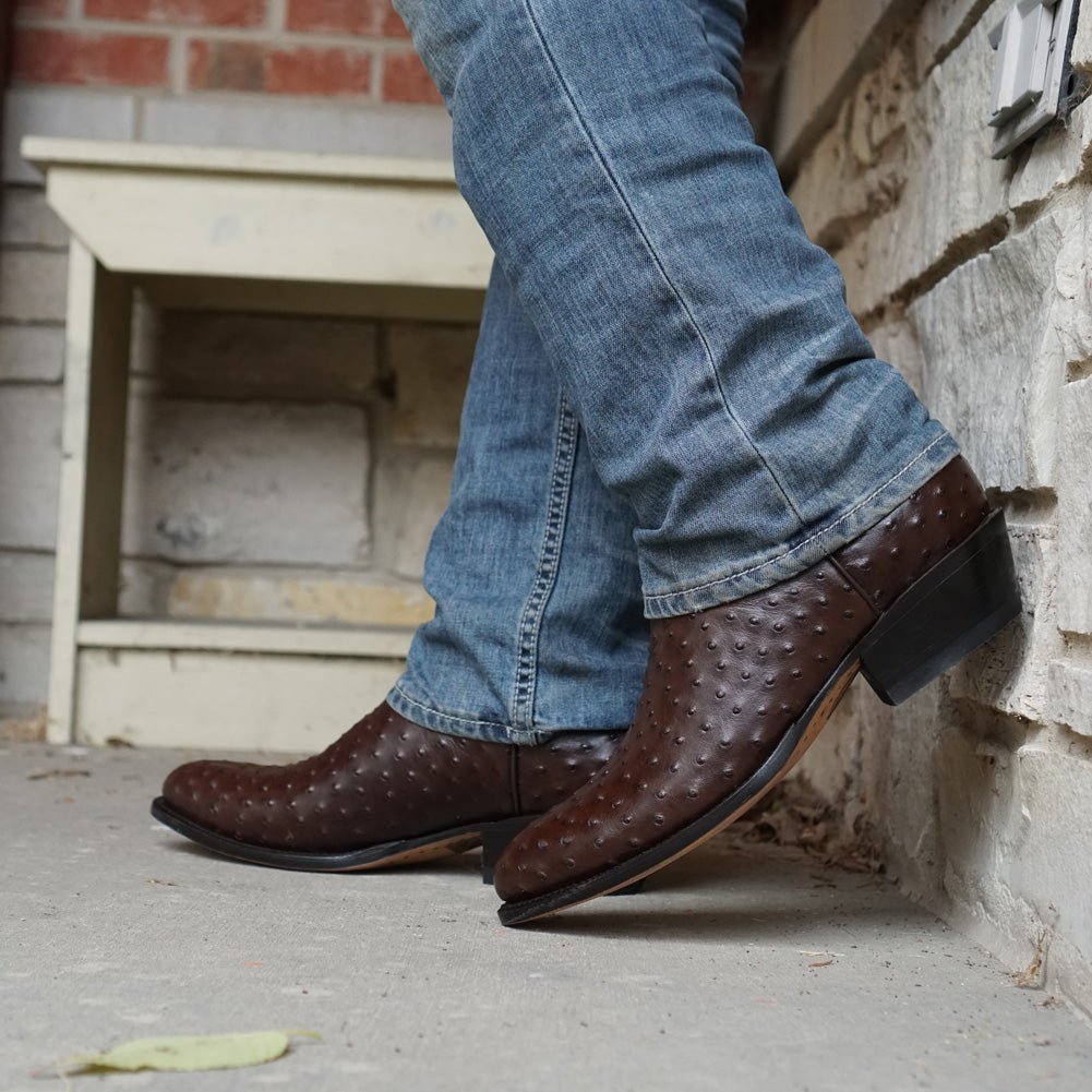 Men's Brown Ostrich Print Cowboy Boots (H7002) Cowboy Boots by Soto Boots – Don't Panic Shoes