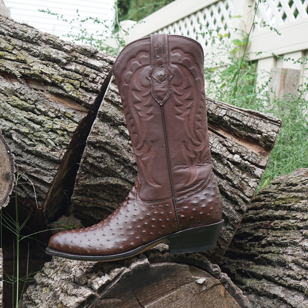 Men's Brown Ostrich Print Cowboy Boots (H7002) Cowboy Boots by Soto Boots – Don't Panic Shoes