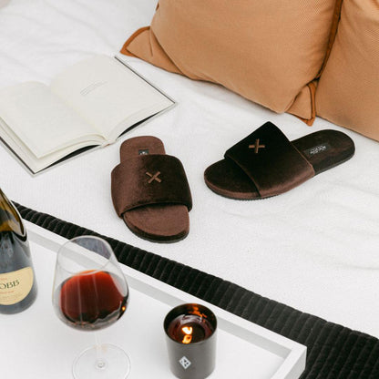 Men's Chocolate Brown Velvet House Slide Men's Footwear by Del Toro Shoes – Don't Panic Shoes