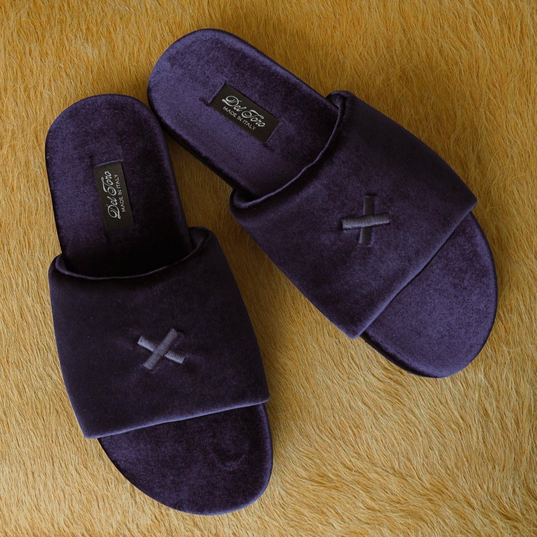 Men's Midnight Navy Velvet House Slide Men's Footwear by Del Toro Shoes – Don't Panic Shoes