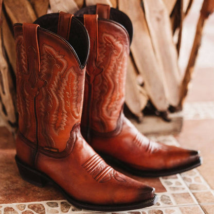 Men's Snip Toe Cowboy Boots Tan (H50030) | Soto Boots Cowboy Boots by Soto Boots – Don't Panic Shoes
