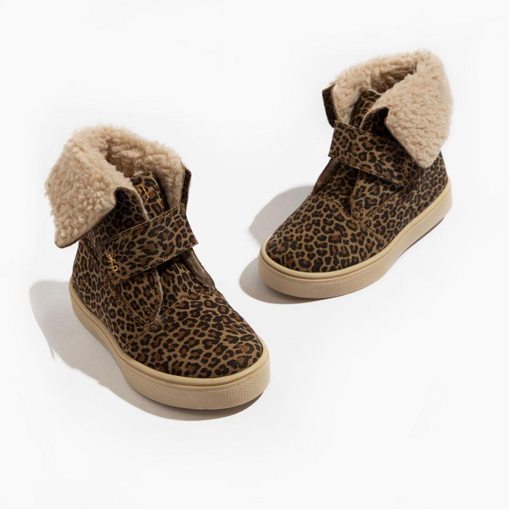 Micro Leopard Sherpa Boot Kids - Sherpa Boot by Freshly Picked – Don't Panic Shoes