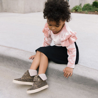 Micro Leopard Sherpa Boot Kids - Sherpa Boot by Freshly Picked – Don't Panic Shoes