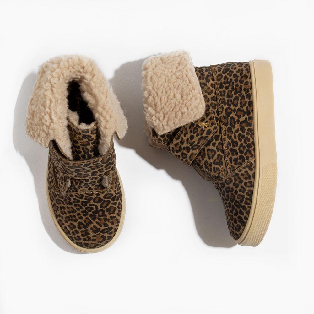 Micro Leopard Sherpa Boot Kids - Sherpa Boot by Freshly Picked – Don't Panic Shoes