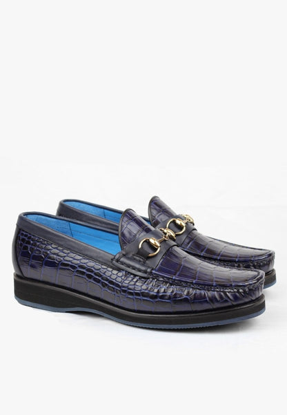 Moccasini Calf Leather Navy Crocodile Embossed Hand Stitched MEN SHOES by Sepol Shoes – Don't Panic Shoes