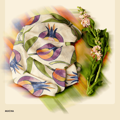 Mucha 50 Bamboo Fiber Off White Fabric Art Inspired Bamboo Scarves by Mar Soreli – Don't Panic Shoes