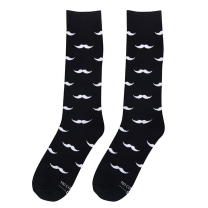 Mustache Crew Socks Grey With Black Mustache Fun Groomsmen Movember Office Dress Casual Socks Socks by No Cold Feet – Don't Panic Shoes