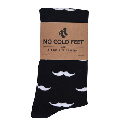 Mustache Crew Socks Grey With Black Mustache Fun Groomsmen Movember Office Dress Casual Socks Socks by No Cold Feet – Don't Panic Shoes