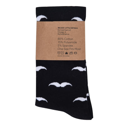 Mustache Crew Socks Grey With Black Mustache Fun Groomsmen Movember Office Dress Casual Socks Socks by No Cold Feet – Don't Panic Shoes