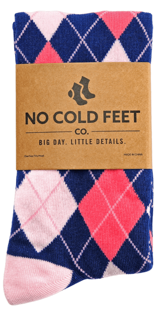 Navy And Pink Argyle Socks Classic Fun Dress Pair For Everyday Wear Comfortable Stylish Socks by No Cold Feet – Don't Panic Shoes