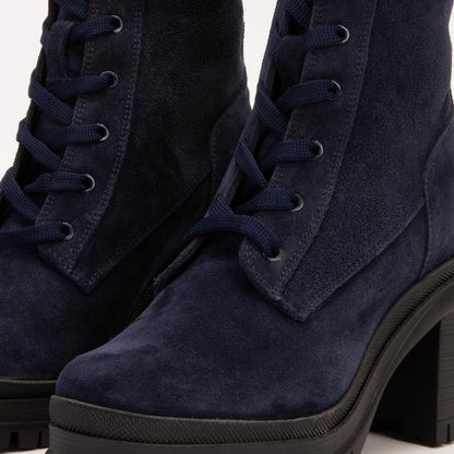 The Elera Navy Blue Leather Block Heel Women Boot