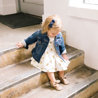 Newborn Almond Speckles Knotted Bow Baby Shoe Knotted Bow Mocc by Freshly Picked – Don't Panic Shoes