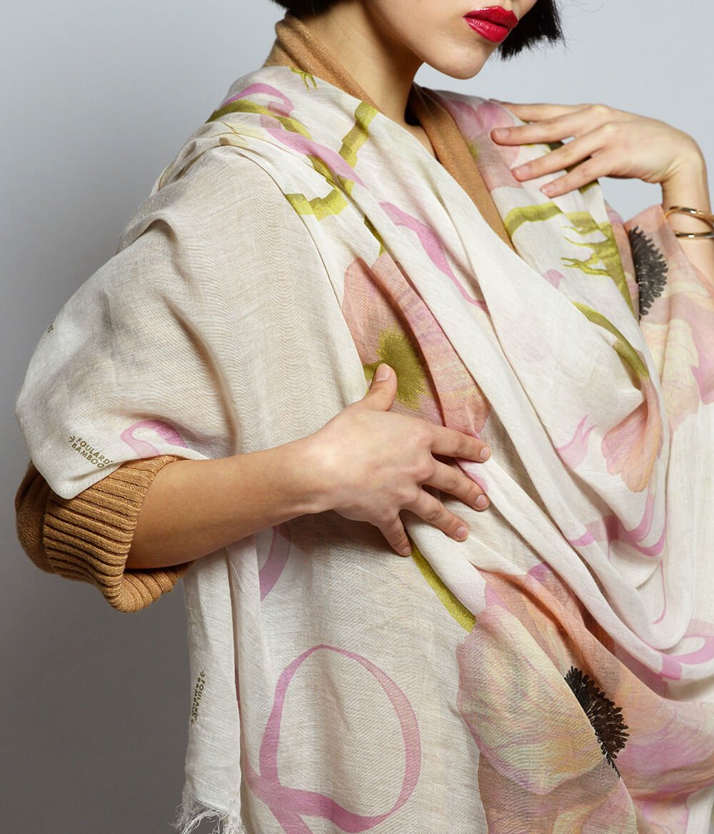 O’Keeffe Off White Bamboo Fiber Art Print Florence 50 Bamboo Scarves by Mar Soreli – Don't Panic Shoes